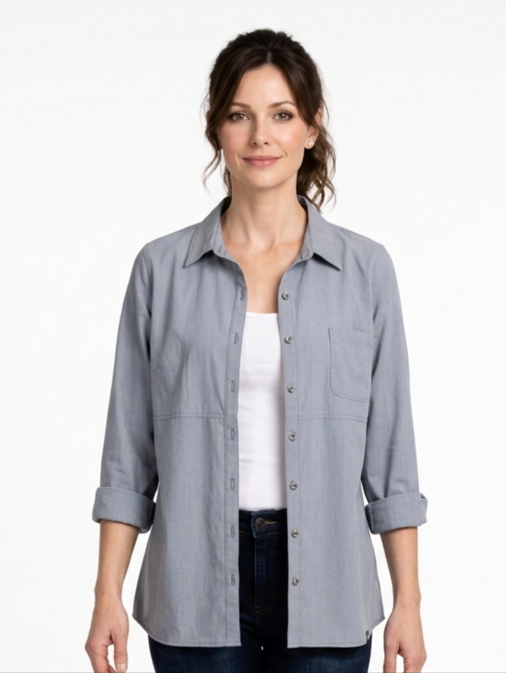 The North Face Stevie Gray Woven Button Down Tunic Shirt  Size L